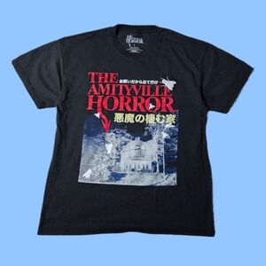 The Amityville Horror Men's Black Graphic Print T-Shirt Size L Japanese Kanji